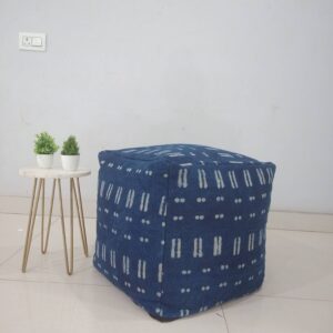 Handloomed Thick Cotton Rug Pouf Cover Block Print Mud Cloth Footstool Cover